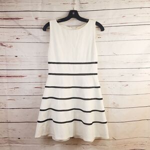Erin Featherston White Black Stripe Flare Dress
